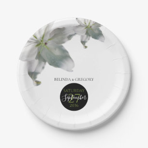 Assiettes En Carton Élégant Mariage Lys blancs