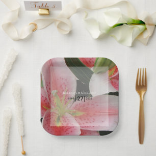 Assiettes En Carton Élégant Mariage Lys Orientaux