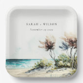 Assiettes En Carton Elégant Mariage marin de la plage de Palm Plage Du (Recto)