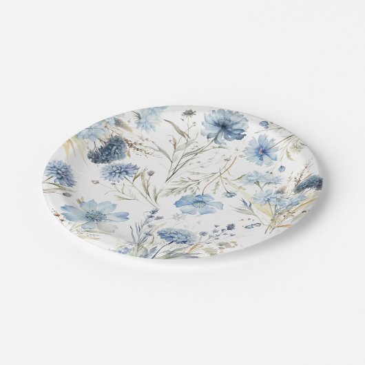 Assiettes En Carton Élégant Mariage moderne bleu bleu foncé (Angle)