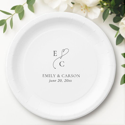 Assiettes En Carton Élégant mariage Monogramme Logo Initiales Plaque e