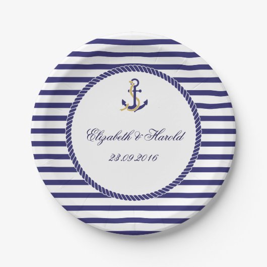 Assiettes En Carton Élégant Mariage nautique (Devant)