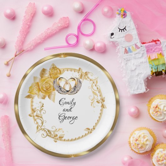 Assiettes En Carton Élégant Mariage Or personnalisé (Fête)
