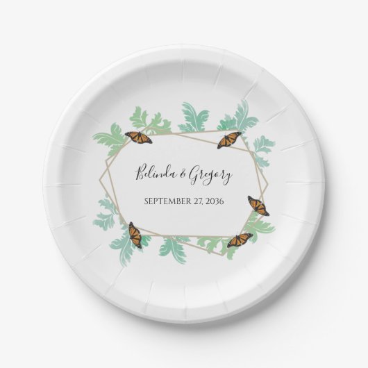 Assiettes En Carton Élégant Mariage papillon Monarque (Devant)