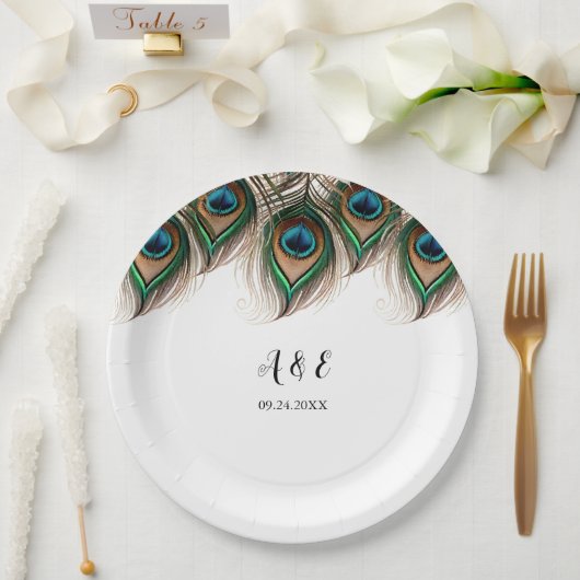 Assiettes En Carton Élégant Mariage Peacock (Mariage)