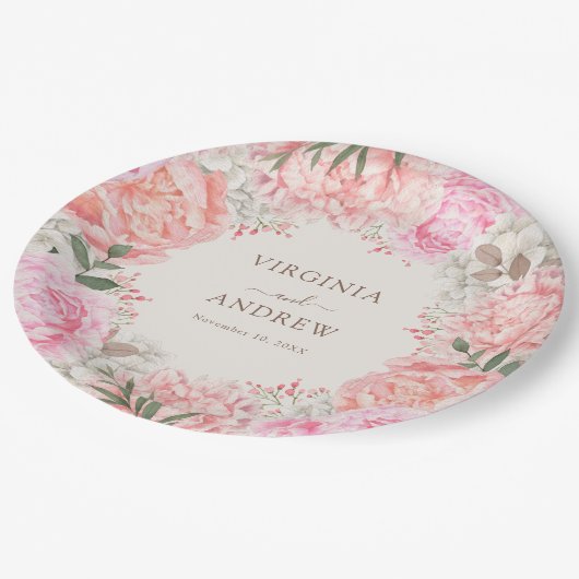 Assiettes En Carton Elegant Mariage Peony (Angle)
