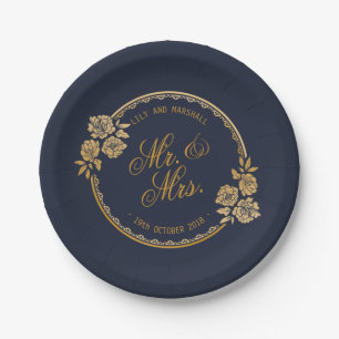 Assiettes En Carton Élégant Mariage personnalisé Gold Plaque de pa