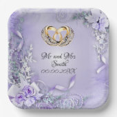 Assiettes En Carton Élégant Mariage personnalisé violet (Recto)
