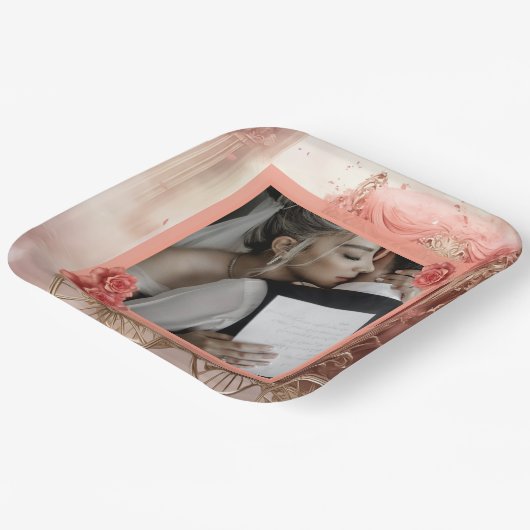 Assiettes En Carton Elégant Mariage romantique moderne (Angulaire)