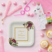 Assiettes En Carton Élégant Mariage Rose Floral (Fête)