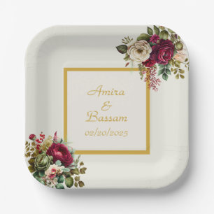 Assiettes En Carton Élégant Mariage Rose Floral