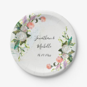 Assiettes En Carton Élégant Mariage Rose Peinture à l'huile blanche et