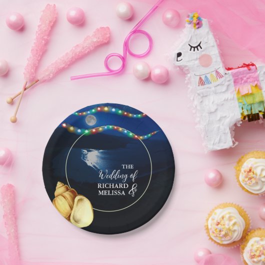 Assiettes En Carton Elégant mariage sur la plage au clair de lune (Fête)