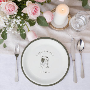 Assiettes En Carton Élégant mariage vert en bois d'olive