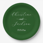 Assiettes En Carton Élégant Mariage vert Moss Script (Devant)