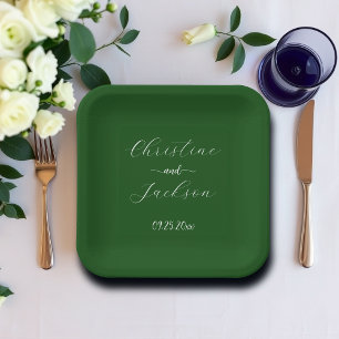 Assiettes En Carton Élégant mariage vert mousse écriture