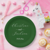 Assiettes En Carton Élégant mariage vert mousse script (Fête)