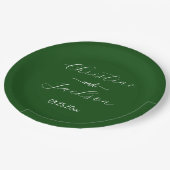 Assiettes En Carton Élégant mariage vert mousse script (Angle)