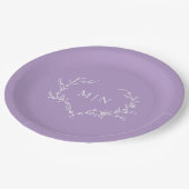 Assiettes En Carton Élégant Mariage violet Monogram Wreath (Angle)