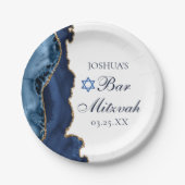 Assiettes En Carton Elégant Marine Blue Gold Agate Bar Mitzvah Party (Devant)