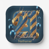 Assiettes En Carton Elégant Midnight Blue & Gold rayped 21e anniversai (Recto)