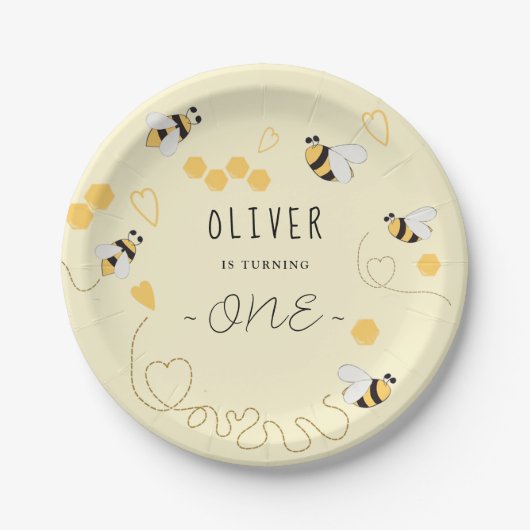 Assiettes En Carton Elégant miel abeille premier anniversaire d'abeill (Devant)