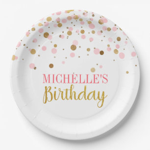 Assiettes En Carton Elégant Mignonne Rose Gold Confetti Fille Annivers