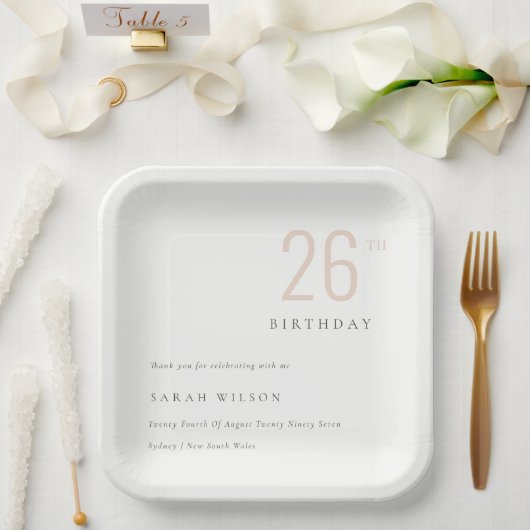 Assiettes En Carton Élégant Minimal Gras Dusky Blush N'Importe Quel Âg (Mariage)