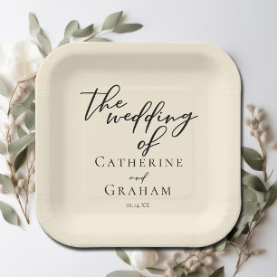 Assiettes En Carton Élégant minimaliste ivoire Mariage de typographie