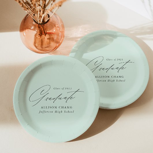 Assiettes En Carton Élégant minimaliste Mint Green Graduation