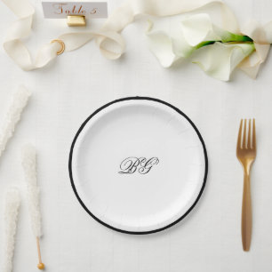 Assiettes En Carton Élégant minimaliste noir blanc Mariage