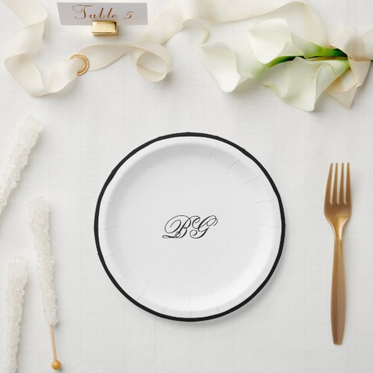 Assiettes En Carton Élégant minimaliste noir blanc Mariage (Mariage)