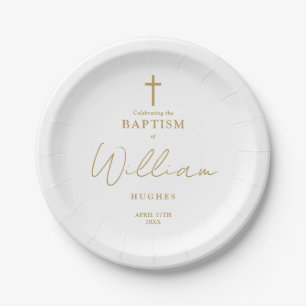 Assiettes En Carton Élégant minimaliste or Baptême Christening
