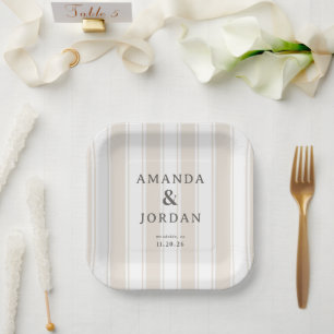 Assiettes En Carton Élégant minimaliste rayé beige