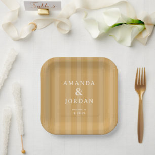 Assiettes En Carton Élégant Minimaliste Rayé Beige