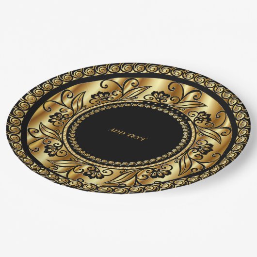 Assiettes En Carton Élégant MODÈLE noir et or (Angle)