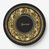 Assiettes En Carton Élégant Modèle orné noir et or (Devant)