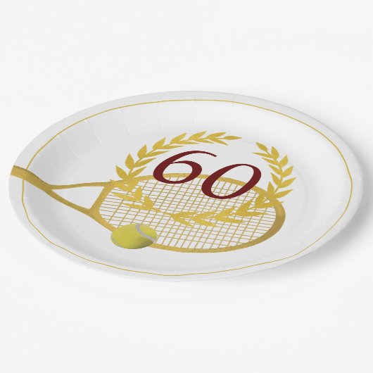 Assiettes En Carton Elégant Modern Gold White Tennis 60e anniversaire (Angle)