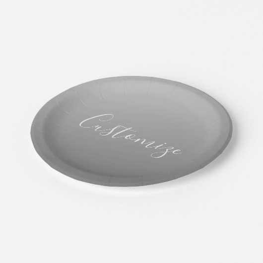 Assiettes En Carton Élégant moderne blanc Script écriture gris dégradé (Angle)
