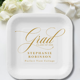 Assiettes En Carton Élégant moderne Gold Script Graduation Party