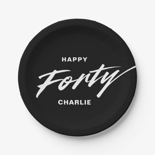 Assiettes En Carton Elégant Moderne Personnalisé 40e anniversaire (Devant)