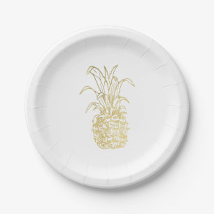 Assiettes En Carton Élégant Moderne Tropical Doré Vintage Ananas