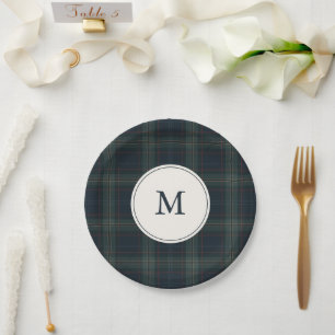Assiettes En Carton Élégant Monogramme bleu marine et vert