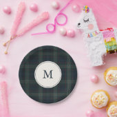 Assiettes En Carton Élégant Monogramme bleu marine et vert (Fête)