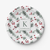 Assiettes En Carton Élégant monogramme botanique de Noël (Devant)