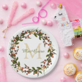 Assiettes En Carton Élégant monogramme de couronne de Noël initial (Fête)