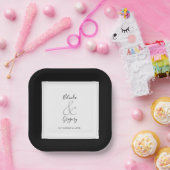 Assiettes En Carton Élégant Monogramme Mariage noir et blanc (Fête)