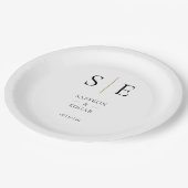 Assiettes En Carton Élégant Monogramme Mariage noir et or (Angle)