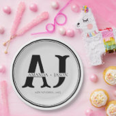 Assiettes En Carton Élégant Monogramme Mariée Groom Noms Mariage (Fête)