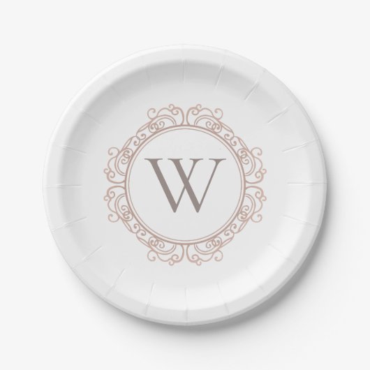 Assiettes En Carton Élégant Monogramme moderne classique Blush ivoire (Devant)